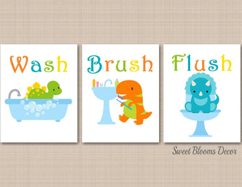 Dinosaur Bathroom Wall Art Dinosaur Bathroom Decor Kids Bathroom Decor Blue Green Dinosaur Bathroom Wall Art PRINTS or CANVAS B149-Sweet Blooms Decor