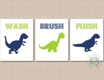 Dinosaur Bathroom Wall Art Dinosaur Bathroom Decor Navy Blue Lime Green Dinosaur Bathroom Wall Art Wash Brush Flush Boy Bath 3 B169-Sweet Blooms Decor