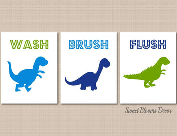 Dinosaur Bathroom Wall Art,Dino Park Bath,Dinosaur Bathroom Decor,Blue Green Dinosaur Bathroom Wall Art PRINTS or CANVAS B115-Sweet Blooms Decor