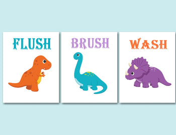 Dinosaur Bathroom Wall Art,Dinosaur Kids Bathroom Wall Art,Boy Bathroom Wall Art,Dinosaur Bathroom Dino Flush Brush PRINTS or CANVAS B116-Sweet Blooms Decor