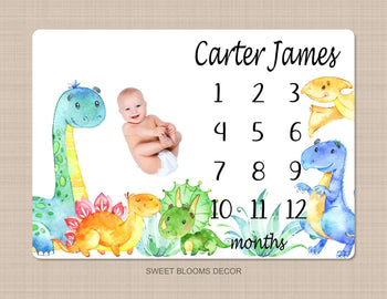 Dinosaur Milestone Blanket Baby Boy Monthly Growth Tracker Newborn Gift Blanket Baby Shower Gift Bedding Nursery Decor  B1178