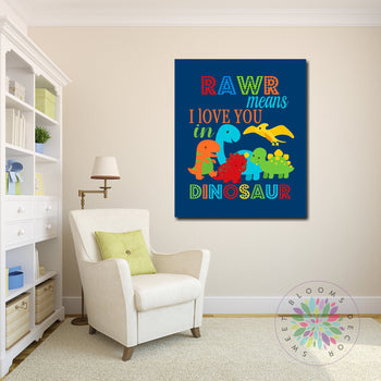 Dinosaur Room Decor Dinosaur Nursery Wall Art Rawr MeanS I Love You Dinosaur Kids Room Decor Dinosaur Baby Shower Gift Dinosaur CANVAS C458-Sweet Blooms Decor