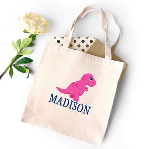 Dinosaur TOTE BAG T Rex Personalized Kids Canvas School Bag Custom Preschool Daycare Toddler Girl Beach Tote Bag Birthday Gift Library T121-Sweet Blooms Decor
