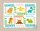 Dinosaurs Baby Name Blanket Monogram Personalized Names Dinosaur Baby Shower Gift Boy Orange Teal Blue Green Nursery Bedding B356-Sweet Blooms Decor