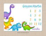 Dinosaurs Milestone Blanket Baby Boy Monthly Growth Tracker Newborn Name Blanket Baby Shower Gift Bedding Nursery Decor Green Orange B1124