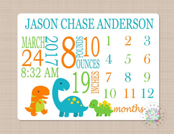 Dinosaurs Milestone Blanket Monthly Growth Tracker Dinosaurs Newborn Baby Name Blanket Dinosaurs Baby Shower Gift Birth Announcement B312