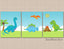 Dinosaurs Nursery Wall Art Boy Bedroom Decor Grass Trees Volcano Teal Blue Green Baby Shower Gift   C219