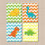 Dinosaurs Nursery Wall Art Teal Blue Green Orange Yellow Chevron T Rex Brachiosaurus Baby Boy Kids Bedroom Decor C133