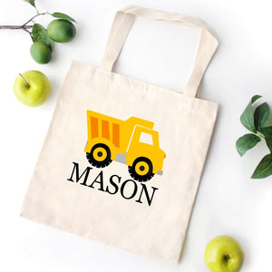 Dump Truck Tote Bag Construction Personalized Kids Canvas School Bag Custom Preschool Daycare Toddler Beach Tote Birthday Gift Library T151-Sweet Blooms Decor