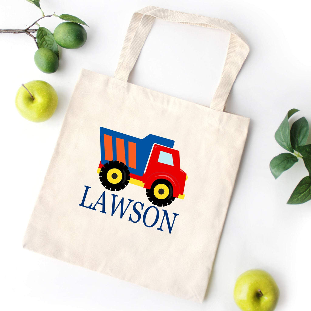 Dump Truck Tote Bag Construction Personalized Kids Canvas School Bag Custom Preschool Daycare Toddler Beach Tote Birthday Gift Library T152-Sweet Blooms Decor