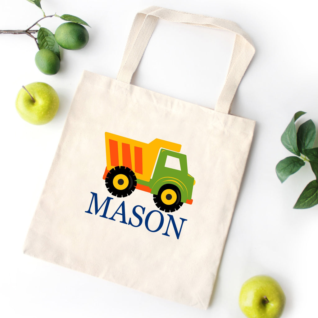 Dump Truck Tote Bag Construction Personalized Kids Canvas School Bag Custom Preschool Daycare Toddler Beach Tote Birthday Gift Library T153-Sweet Blooms Decor
