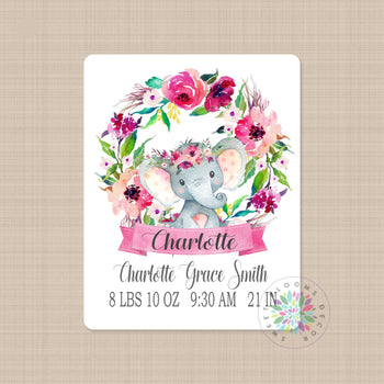 Elelphant Floral Baby Girl Name Blanket Watercolor Flowers Newborn Baby Girl Name Pink Girl Baby Shower Gift  Nursery Bedding Decor B556