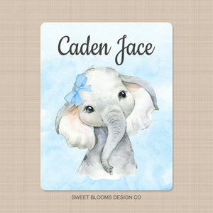 Elephant Baby Boy Name Blanket Blue Gray Personalized Elephant Baby Boy Blanket Monogram Name Custom Blanket Baby Shower Gift B782-Sweet Blooms Decor