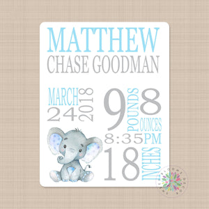 Elephant Baby Boy Name Blanket Personalized Birth Announcenent Blue Gray Birth Stats Baby Shower Gift Nursery Bedding Decor B570-Sweet Blooms Decor