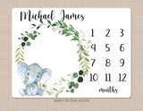Elephant  Baby Milestone Blanket  Personalized Milestone Blanket Monthly Growth Tracker Safari Animals Baby Shower Gift Newborn Gift  B1221