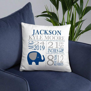 Elephant Birth Announcement Pillow Personalized Birth Stats Throw Pillow Baby Shower Gift Baby Boy Nursery Decor Bedding Navy Blue Gray P192-Sweet Blooms Decor