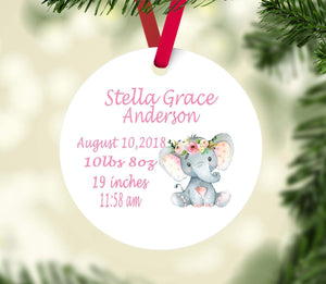 Elephant Christmas Ornament Elephant Personalized Baby Girl 1st First Birth Announcement Baby Shower Gift New Baby Holiday Ornament 162