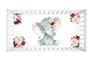 Elephant Floral Baby Girl Crib Sheet Pink Burgundy Red Floral C103-Sweet Blooms Decor