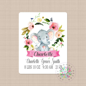 Elephant Floral Baby Girl Name Blanket Watercolor Flowers Newborn Baby Girl Name Pink Girl Baby Shower Gift  Nursery Bedding Decor B557