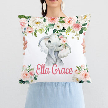 Elephant Floral Pillow