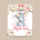 Elephant Girl Name Blanket Personalized Baby Girl Blush Pink Floral Blanket Watercolor Flowers Newborn Baby Shower Gift Crib Bedding B1245