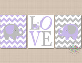 Elephant Girl Nursery Decor Wall Art Lavender Gray Chevron Love Baby Gilr Bedroom Decor Modern Baby Shower Gift C726-Sweet Blooms Decor