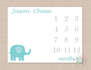 Elephant Milestone Blanket Boy Monthly Growth Tracker Personalized MonthlyTracking Boy Elephants Nursery Decor Baby Shower Gift B307