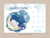 Elephant Milestone Blanket Personalized Baby Boy Blanket Newborn Baby Shower Gift Growth Tracker Moon Stars Sleeping Elephant B1229