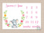 Elephant Milestone Blanket Pink Flowers Girl Blanket Monthly Growth Tracker Watercolor Floral Wreath Elephants Nursery Decor Baby Shower 238