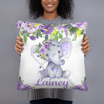Elephant Purple Floral Nursery Pillow Nursery Decor Nursery Decor P201
