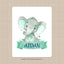 Elephants Baby Name Blanket Watercolor Newborn Baby Boy Mint Green Navy Name Blanket  Monogram  Baby Shower Gift Nursery Bedding Decor B910