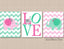 Elephants Girl Nursery Wall Art Decor Pink Mint Green Gray Chevron Love Twins Sisters Baby Girl Shower Gift Modern  C537