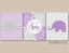 Elephants Girl Nursery Wall Art Lavender Gray Purple Flowers Chevron Name Monorgam Art Baby Girl Bedroom Decor  C370
