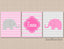 Elephants Girl Nursery Wall Art Pink Gray Chevron Elephants Baby Girl Bedroom Decor Baby Shower Gift Bathroom  C416