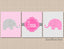 Elephants Girl Nursery Wall Art Pink Gray Chevron Polka Dots Girl BEdroom Decor Name Monogram Baby Shower Gift  C420