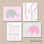 Elephants Girl Nursery Wall Art Pink Gray Polkadots Bedroom Decor Love Dream Big Little One Baby Shower Gift UNFRAMED  C336