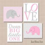 Elephants Girl Nursery Wall Art Pink Gray Polkadots Bedroom Decor Love Dream Big Little One Baby Shower Gift UNFRAMED C336-Sweet Blooms Decor