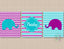Elephants Nursery Decor Wall Art Purple Teal Chevron Baby Girl Boy Name Monorgam Neutral Bedroom Decor Twins  C783