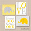 Elephants Nursery Decor Wall Art Yellow Gray Chevron Neutral  Baby Boy Girl Love Dream Big Little One Tiwns Brothers  C384