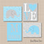 Elephants Nursery Wall Art Blue Gray Hearts Love Name Monogram Baby Boy Bedroom Decor Twins Brothers Nursery Decor C367