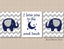 Elephants Nursery Wall Art Decor Navy Blue Gray Chevron I Love You To The Moon and & Back  Twins Brothers Shower Gift  C144
