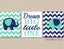 Elephants Nursery Wall Art Mint Green Navy Blue Chevron Dream Big Little One Baby Boy Bedroom Decor Twins Brothers  C550