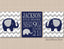 Elephants Nursery Wall Art Navy Blye Gray Chevron Birth Announcement Birth Stats Baby Shower Gift Baby Boy Bedroom Decor