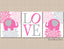 Elephants Nursery Wall Art Pink Gray Flowera Flowers Baby Girl Bedroom Decor Love Name Elephant Decor  C138