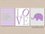 Elephants Nursery Wall Art Purple Lavender Gray Chevron Love Baby Girl Bedroom Decor Wall Art Name Baby Shower Gift   C372