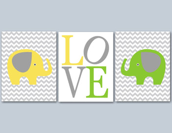 Elephants Nursery Wall Art Yellow Lime Green-Sweet Blooms Decor