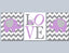 Elephants Purple Gray Nursery Wall Art Chevron Girl Bedroom Decor Love Lavender Gray UNFRAMED  C150