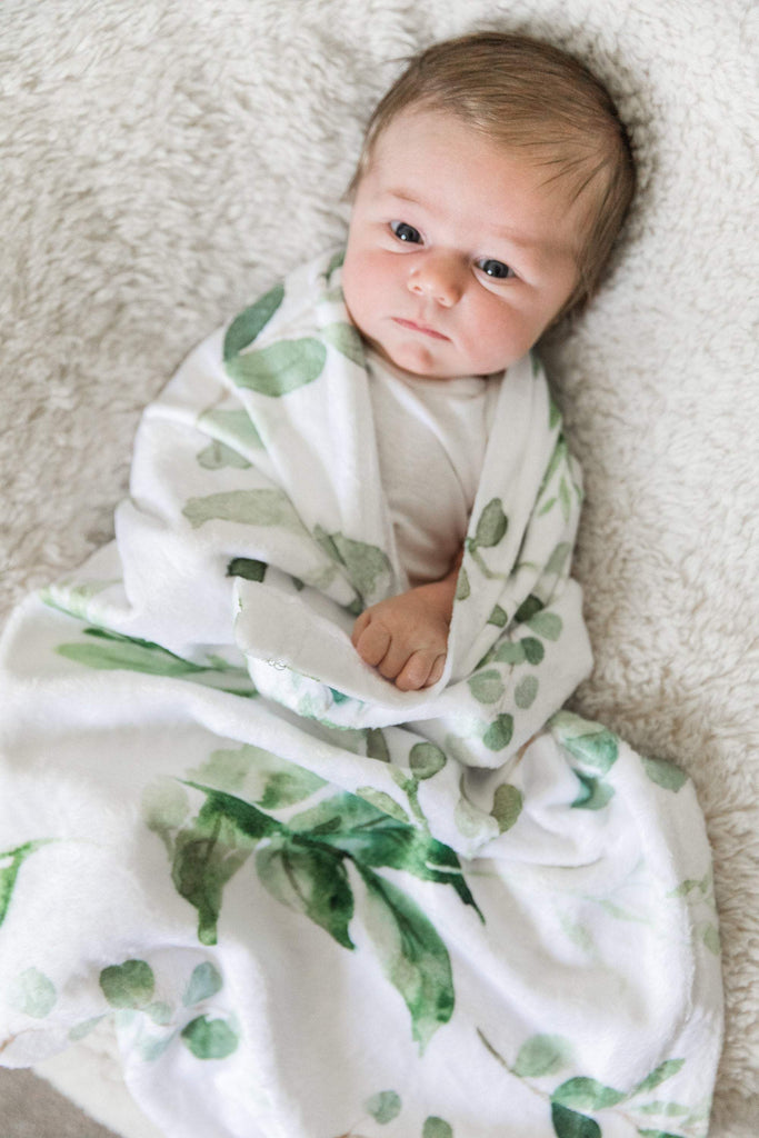 Eucalyptus Green Leaves Baby Blanket Watercolor Greenery Gender Neutral Girl Boy Newborn Gift Baby Shower Gift Swaddle Fleece 905-Sweet Blooms Decor