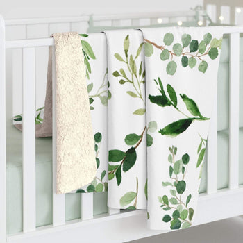 Eucalyptus Leaves Baby Swaddle Blanket Watercolor Greenery Gender Neutral Girl Boy Forest Newborn Baby Shower Gift Swaddle Fleece 905