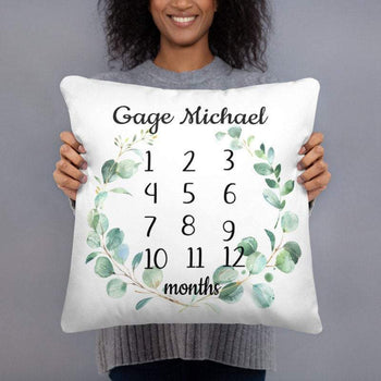 Eucalyptus Nursery Milestone Pillow Monthly Nursery Bedroom Decor Leaves Leaf Wreath Greenery Forest Baby Shower Gift Decorative Pillow 187-Sweet Blooms Decor